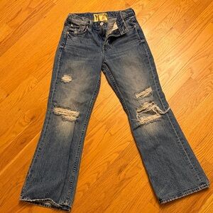 MOTHER Flare Jeans in Distressed Blue